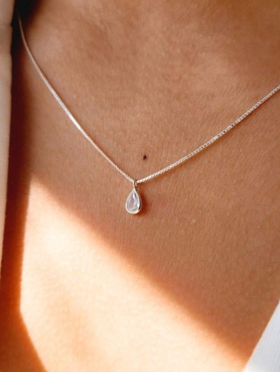 Choker Necklace Point Of Light Drop 45 Cm Pure Silver 925 - 銀色 - 查看 1