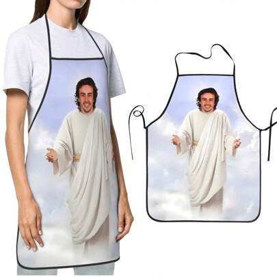 Funny Fernando Alonso Jesus Bib Apron Waterdrop Resistant Adjustable Tie BBQ Aprons For Men Women Chef Gifts