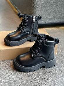 1 Đôi Giày Bốt Thời Trang Thường Ngày Đế Mềm Chống Trượt Cho Trẻ Em, Thích Hợp Cho Mùa Xuân Và Mùa Thu - màu đen - Xem 2