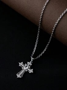 Nooxian 1 件时尚简约不锈钢链带闪亮锆石镶嵌吊坠项链女士