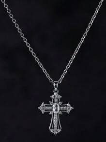 Nooxian 1 件时尚简约不锈钢链带闪亮锆石镶嵌吊坠项链女士