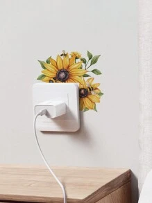 1 pieza Pegatina de interruptor con girasol floral amarillo, pegatina decorativa de pared a prueba de agua con planta verde y flor para sala de estar, entrada, decoración del hogar, artículos de decoración de primavera para renovar tu hogar, pegatinas de decoración de ramas, regalos de cumpleaños y graduación
