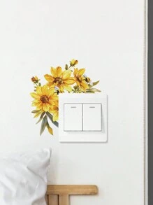 1 pieza Pegatina de interruptor con girasol floral amarillo, pegatina decorativa de pared a prueba de agua con planta verde y flor para sala de estar, entrada, decoración del hogar, artículos de decoración de primavera para renovar tu hogar, pegatinas de decoración de ramas, regalos de cumpleaños y graduación