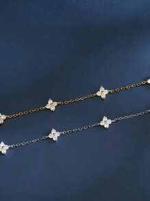 时尚锆石花朵手链纯银女士女孩优雅精致珠宝礼物 - 新四葉草手鍊 - 查看 6