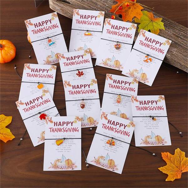 طقم أساور من 12 قطعة بأوراق القيقب والصنوبر والديك الرومي ، أساور هدايا  الملونة الأنيقة ، هدية للأصدقاء والعائلة