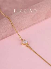 FICCINO 经典心形镀金方晶锆石手链，钛钢镀金蛇链可调节长度珠宝，简约可爱，可作为送给女孩/女朋友的礼物，附赠盒子 - 298b - 查看 1