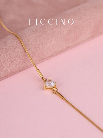  Pulsera chapada en oro con forma de corazón y circonita cúbica de FICCINO, cadena de acero plateada en oro, longitud ajustable, joyería simple y linda como regalo para niñas/novias, viene con caja