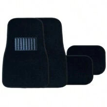 4件套黑色地毯式汽车脚垫，通用PVC防滑保护垫，可拆卸，易清洁，适用于大多数车型，四季皆宜，经久耐用。前排：24.8英寸*16.14英寸，后排：11.02英寸*14.56英寸