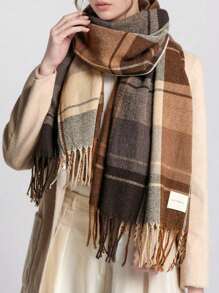 Cirelle 1pc Women's Fashion Korean Plaid Scarf, Autumn And Winter Warm Fashion Fringe Student Scarf, Thick Long Scarf For Male Couple Shawls,