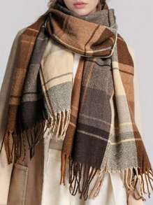 Cirelle 1pc Women's Fashion Korean Plaid Scarf, Autumn And Winter Warm Fashion Fringe Student Scarf, Thick Long Scarf For Male Couple Shawls,