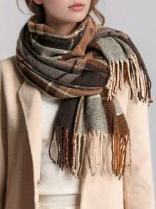 Cirelle 1pc Women's Fashion Korean Plaid Scarf, Autumn And Winter Warm Fashion Fringe Student Scarf, Thick Long Scarf For Male Couple Shawls,