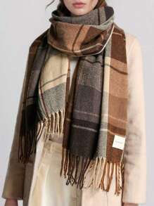 Cirelle 1pc Women's Fashion Korean Plaid Scarf, Autumn And Winter Warm Fashion Fringe Student Scarf, Thick Long Scarf For Male Couple Shawls,