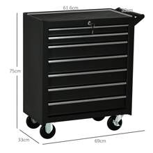 DURHAND Roller Tool Cabinet Storage Chest Box 7 Drawers Roll Wheels Garage Workshop Red - 黑色 - 查看 3