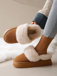 Korean Fashion Casual Versatile Snow Boots, Platform Thick Sole, Plush Lining, Elastic Band, Fuzzy Slippers, Autumn/Winter New Arrivals