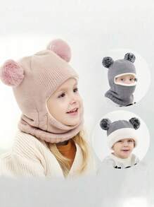 1pc Baby Winter Warm Hat & Scarf Set, Unisex Infant Toddler Children Hat & Scarf - Pink - View 2