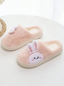 1 Pair Children Fashion Home Slippers,Girls Cute Rabbit Decor Casual Plush Warm Anti-Slip Indoor Slippers, Princess Style - Pink - View 2