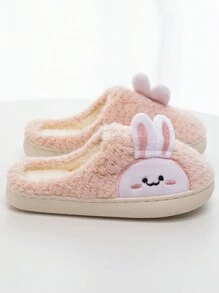 1 Pair Children Fashion Home Slippers,Girls Cute Rabbit Decor Casual Plush Warm Anti-Slip Indoor Slippers, Princess Style - Pink - View 5