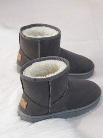 Women's Retro Fashion Elegant Solid Color Outdoor Fleece Snow Boots, Thick Bottom Anti-Slip Short Boots, Warm And Cold-Resistant, Winter New Thick Warm Anti-Freeze Snow Boots, Waterproof Anti-Slip Comfortable Snow Boots, Unisex Design, Outdoor Anti-Slip Comfortable Shoes With Thick Flat Sole Winter Slippers