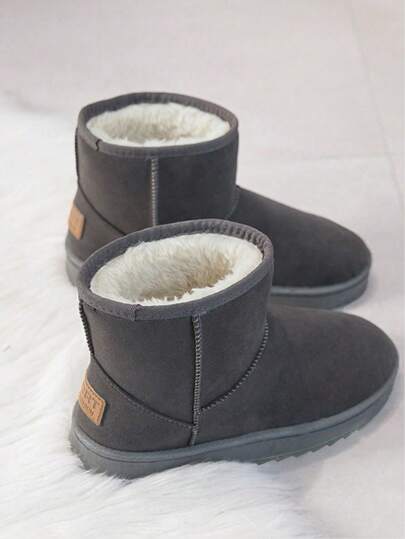 女式复古时尚优雅纯色户外抓绒雪地靴，厚底防滑短靴，保暖防寒，冬季新款加厚保暖防冻雪地靴，防水防滑舒适雪地靴，男女通用设计，户外防滑舒适鞋厚底平底冬季拖鞋