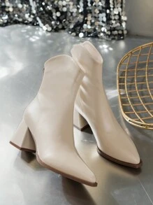 Fall/Winter Women's Fashion Chunky Heel Pointed Toe Chelsea Ankle Boots, Elegant Versatile Western Cowboy Riding Boots, Party Formal Black High Heel Dress Boots,Boots For Women - Beige - View 2