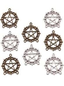 10pcs/Pack 24*27mm Alloy DIY Jewelry Accessories, Hollow Round Pentagram Multi-Hole Connector, Fashionable Holiday Gift