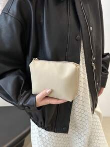 Modischer, minimalistischer einfarbiger Ledermake-up-Beutel aus weichem Leder mit großer Kapazität, Geldbörse, Kreditkartenhalter, faltbarer kompakter Reise-Organizer, wasserdichte Kulturtasche, ausgezeichnete Qualität, kleine Tasche, Schulmaterialien, Reisenotwendigkeiten, Make-up-Tasche, Urlaubsartikel, Schulanfang, Kosmetiktasche, Make-up-Beutel, Make-up-Etui, Beauty, Homecoming, Make-up-Organizer, Make-up-Aufbewahrung - Aprikosenfarben - Übersicht 3