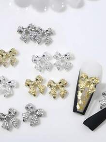 30 件蝴蝶结美甲饰品 3D 合金蝴蝶结美甲饰品 银金蝴蝶结美甲水钻适用于 DIY 水晶美甲金属蝴蝶结美甲宝石适用于女士和女孩美甲用品