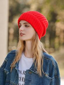 LEAJOURNO. 1 chiếc mũ len đan ấm áp dành cho cả nam và nữ, cỡ lớn, hợp thời trang và phù hợp cho mùa thu đông Halloween - Đỏ - Xem 3