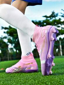 Modische Paar rosa, weiße, blaue geformte 3D Stollen High-Top Fußballschuhe, unisex Sportschuhe