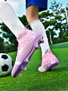 Modische Paar rosa, weiße, blaue geformte 3D Stollen High-Top Fußballschuhe, unisex Sportschuhe