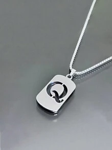 1st Heren Roestvrijstalen Trendy Ketting - 26 Holle Initialen, Elegante Letter Hanger Ketting, Kleurvast, Geschikt Voor Casual Wear En Truikettingen
