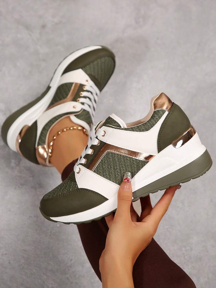 Fashionable Comfortable Casual Versatile Women's Sneakers, Lightweight Outdoor Cushioned Lace-Up Chunky Platform Walking Shoes, Summer Simple Round Toe Fabric Casual White Shoes