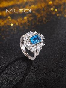 1 chiếc nhẫn bạc Sterling 925 đính đá quý tự nhiên - Garnet, Topaz, Olivine, đính toàn bộ Cubic Zirconia, mạ vàng 18K, quà tặng cao cấp cho phụ nữ, thích hợp cho các bữa tiệc và lễ hội - Đỏ - Xem 2