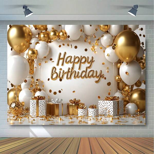 1pc Shiny Gold Balloon Birthday Party Backdrop Banner, New Multi-Functional Polyester Photography Background Curtain, Suitable For Birthday Party Decoration, Luxury Elegant Birthday Celebration Decoration And Portrait Photography Studio Background, No Electricity Required,Christmas