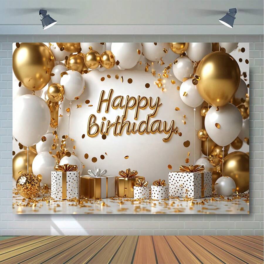 1pc Shiny Gold Balloon Birthday Party Backdrop Banner, New Multi-Functional Polyester Photography Background Curtain, Suitable For Birthday Party Decoration, Luxury Elegant Birthday Celebration Decoration And Portrait Photography Studio Background, No Electricity Required,Christmas