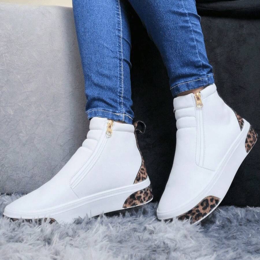 Women's Suede Ankle Boots With Side Zipper Fitness Gym Boot Lightweight Walking Shoes - trắng - Xem 1
