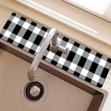 1件装简约黑白格子硅胶厨房垫水龙头吸水垫浴室水龙头防溅垫防潮防滑水龙头垫厨房台面配件 - 彩色 - 查看 3