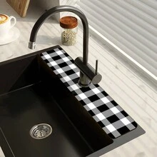 1件装简约黑白格子硅胶厨房垫水龙头吸水垫浴室水龙头防溅垫防潮防滑水龙头垫厨房台面配件 - 彩色 - 查看 4