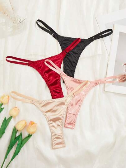 4 件装 女士性感多色蕾丝丁字裤