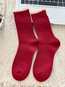 1 par/2 pares de calcetines de media caña verdes para mujer - Burdeos - Ver 5