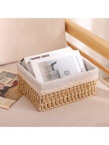 家用编织收纳篮，带纸绳的编织收纳篮，适用于客厅、卧室、婴儿玩具收纳 - 木棉花灰色 - 查看 7