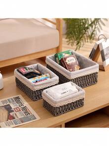 家用编织收纳篮，带纸绳的编织收纳篮，适用于客厅、卧室、婴儿玩具收纳 - 木棉花灰色 - 查看 8