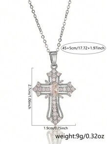 Nooxian 1 件时尚简约不锈钢链带闪亮锆石镶嵌吊坠项链女士