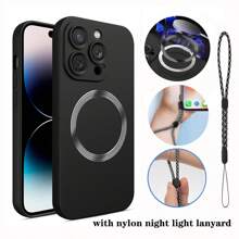 1pc Black Magnetic Soft Matte Protective Case With Glow-In-The-Dark Lanyard, Liquid Silicone Anti-Scratch Full-Body TPU Soft Protective Cover, Fingerprint-Resistant, Compatible With IPhone 15 Pro/15 Pro Max/15 Plus/15/14 Pro/14 Pro Max/14 Plus/14/13 Pro/13 Pro Max/13/13 Mini/12 Pro/12 Pro Max/12/12 Mini/11 Pro Max/11/11 Pro/XS Max/XR/XS - Black - View 2