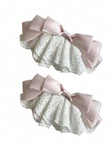 1/2 件优雅美丽的蝴蝶结丝带,适合约会、与朋友外出,可爱的蝴蝶结发夹,褶皱蕾丝发夹,年轻女孩的时尚发夹,四季休闲头饰 - 彩色 - 查看 8