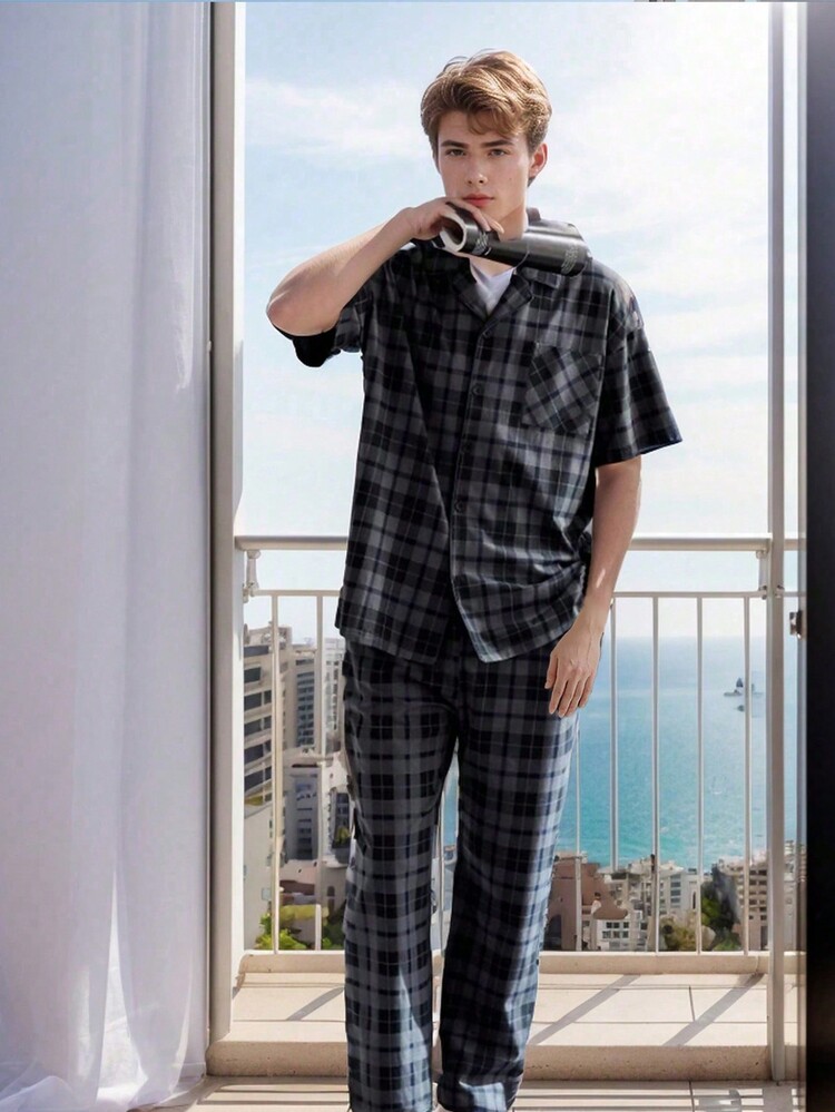 مجموعة بدلة رياضية خفيفة الوزن للرجال بنمط مربعات...