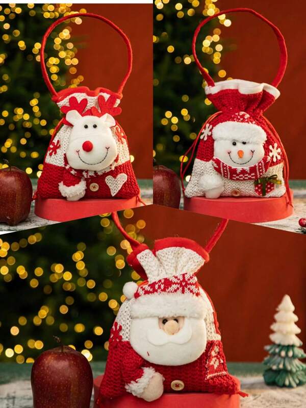 1pc Saco de Maçã de Natal Saco de Presente de Véspera de Natal Saco de Presente Criativo Papai Noel, Alce Boneco de Neve Saco de Presente Decorações de Natal