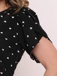 MARILYN MONNA New Women's Blouse Heart Print Petal Sleeve V-Neck Summer Beach - màu đen - Xem 3