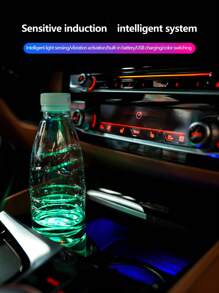 2pcs Car Cup Holder LED Lighting Mat, Starry Gradient Colorful Car Cup Pad, USB Rechargeable Anti-Slip Coaster