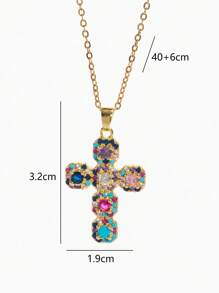 1pc Colar de cruz elegante e versátil, fé religiosa, zircônia cúbica, banhado a ouro, presente de aniversário para amigos